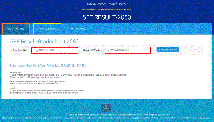SEE Result Symbol Number Mark Sheet SEE Result Symbol Number Mark Sheet