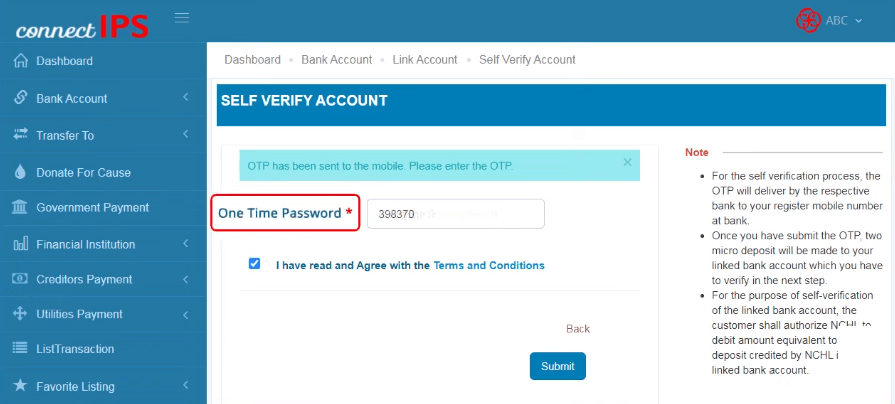 Connect IPS OTP Self-Verify