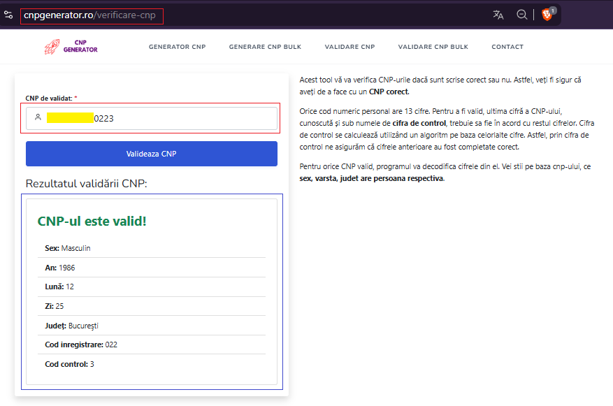 Romania CNP Online Checker