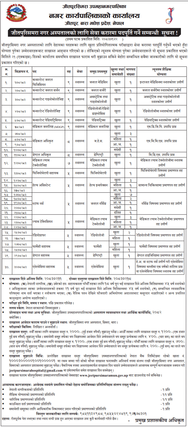 Jeetpur Simara Sub Metropolitan City Bara Vacancy Official Notice Jeetpur Simara Sub Metropolitan City Bara Vacancy Official Notice