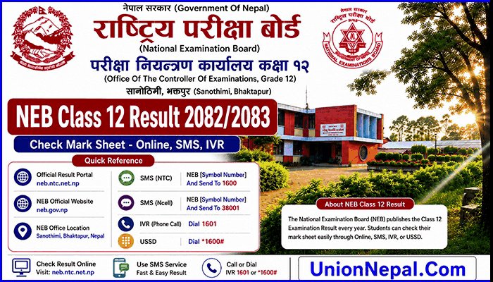 NEB Class 12 Result 2082/2083 - Check Mark Sheet - Online, SMS, IVR
