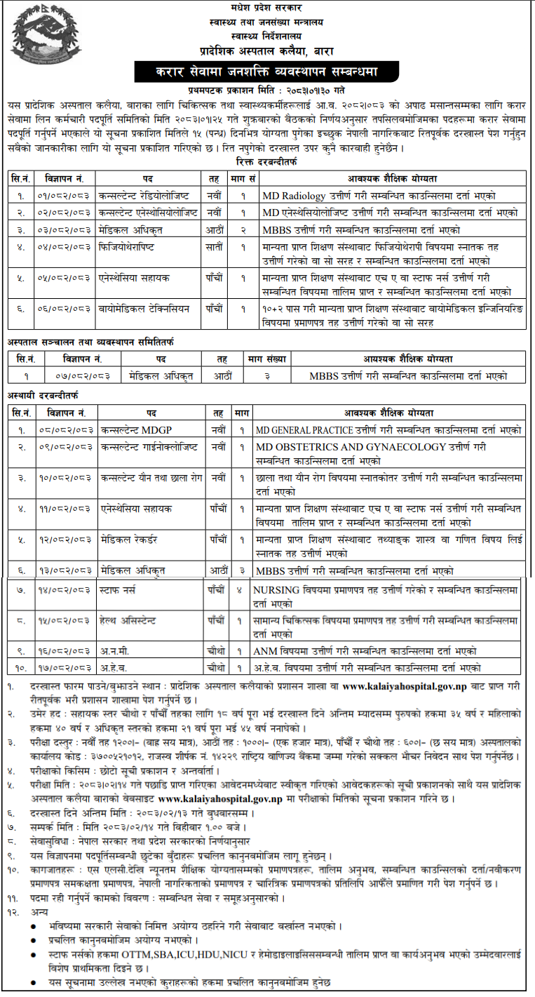 Madhesh Province Health Ministry Vacancy Official Notice Madhesh Province Health Ministry Vacancy Official Notice